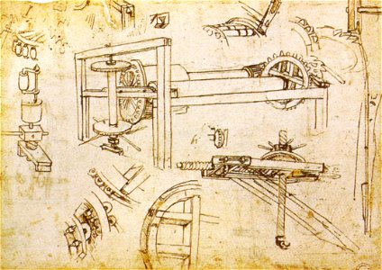 Leonardo da vinci, argano a tre velocità di Brunelleschi, 1480 circa, biblioteca ambrosiana, CA, c. 1083 v