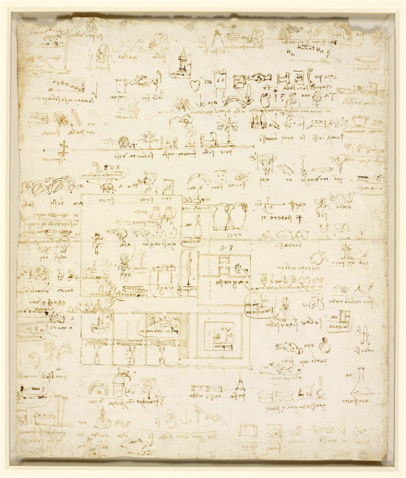 Leonardo da Vinci - RCIN 912692, v, Pictographs, and an architectural plan c.1490