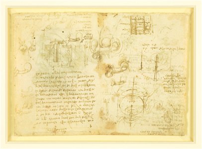 Leonardo da Vinci - RCIN 919106, Verso Studies of coition, wave propagation, architecture, engineering, etc. c. 1510