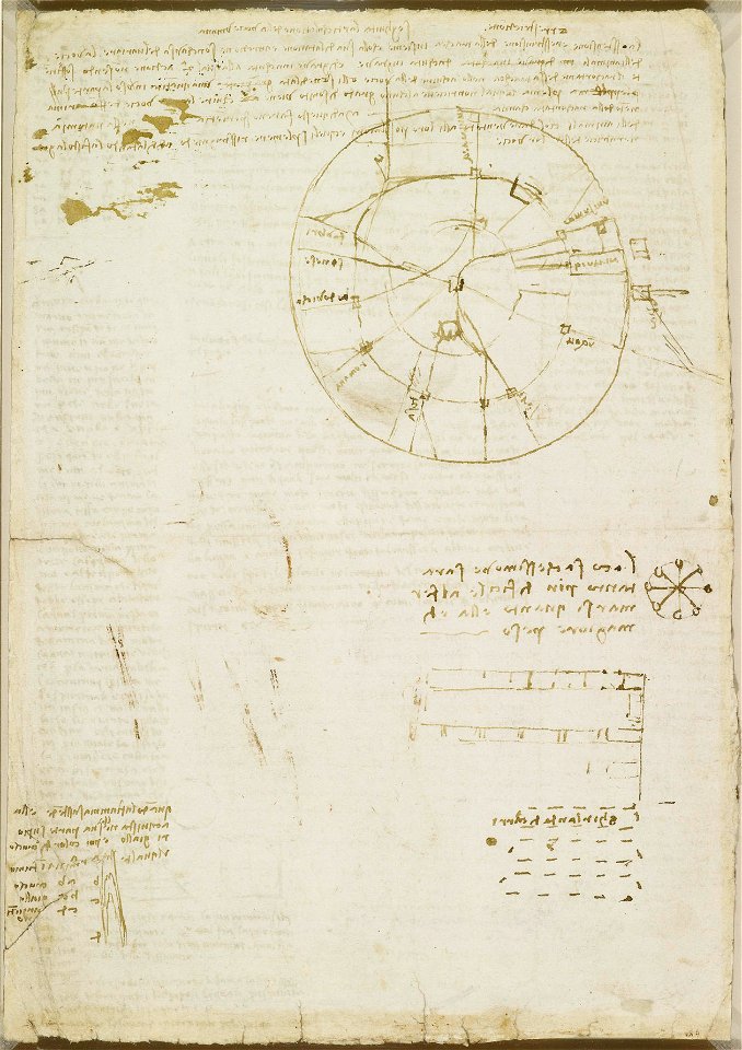 Leonardo da Vinci - RCIN 919115, Verso A schematic map of Milan, notes on the voice, etc. c.1508-10
