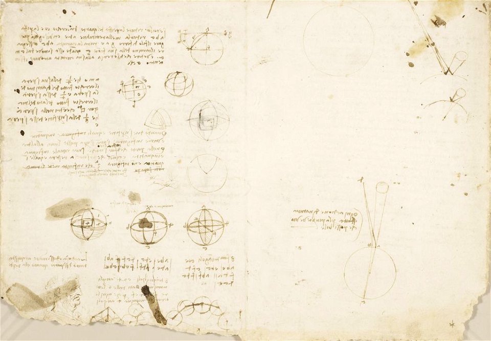 Leonardo da Vinci - RCIN 919120, Recto Studies of mechanics and anatomy, and notes on painting