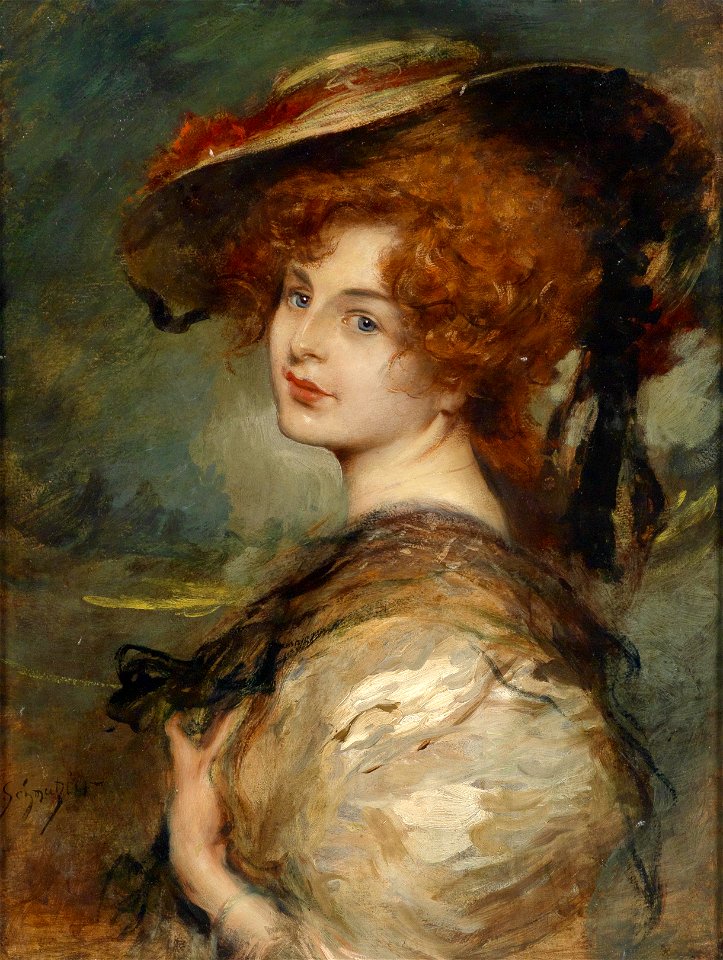 Leopold Schmutzler Bildnis einer Dame mit rotem Haar und Hut