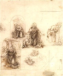 Leonardo da vinci, Studies for a Nativity. Free illustration for personal and commercial use.