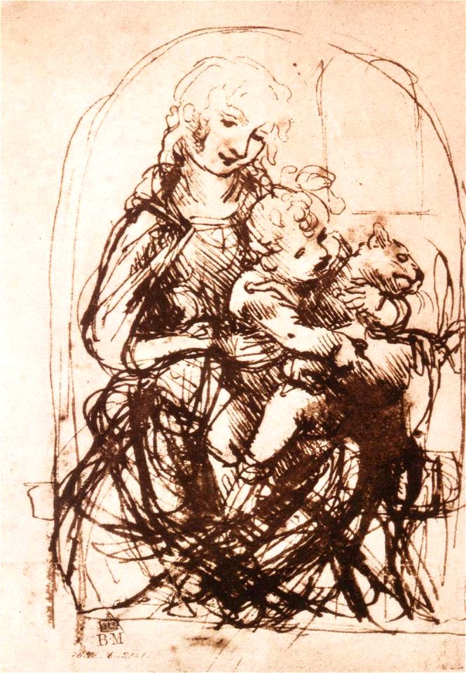 Leonardo da Vinci, Study for the Madonna of the Cat (recto)