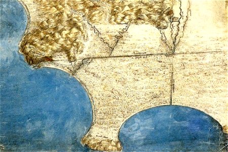 Leonardo da vinci, Bird's-eye-view of sea coast south of Rome
