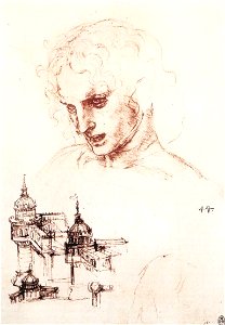 Leonardo da vinci, Study of an apostle's head and architectural study