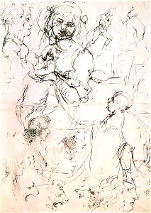 Leonardo da vinci, Study of nursing Madonna and profile heads