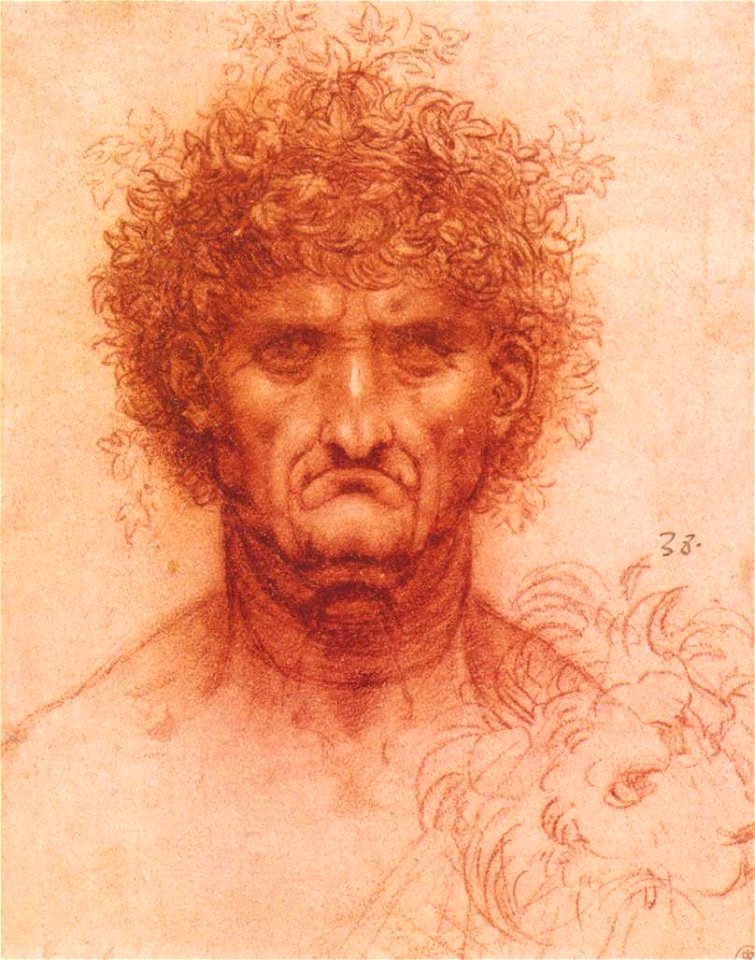 Leonardo da vinci, Old man with ivy wreath and lion's head