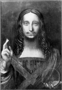 Leonardo da Vinci, Salvator Mundi before restoration (black and white), Cook Collection