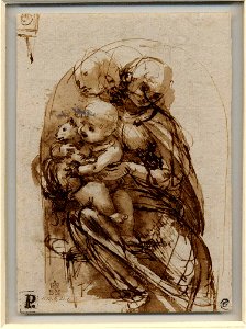 Leonardo da Vinci, Study for the Madonna of the Cat (verso). Free illustration for personal and commercial use.