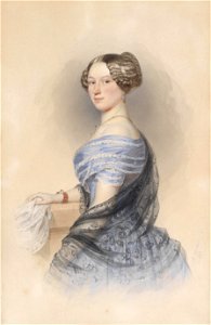 Leopold Fischer Bildnis einer jungen Frau in hellblauem Kleid 1850
