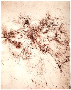 Leonardo da vinci, Study of five grotesque heads