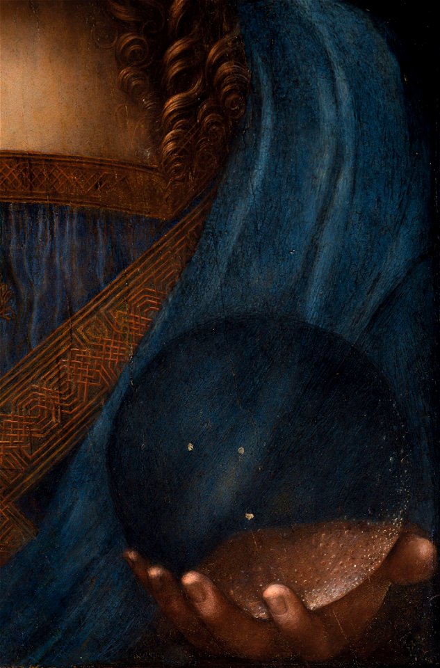 Leonardo da Vinci, Salvator Mundi, detail of the left hand and transparent orb