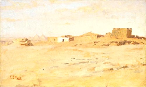 Leopold Carl Müller (1834-92) - A Desert Village, Egypt - RCIN 403726 - Royal Collection. Free illustration for personal and commercial use.