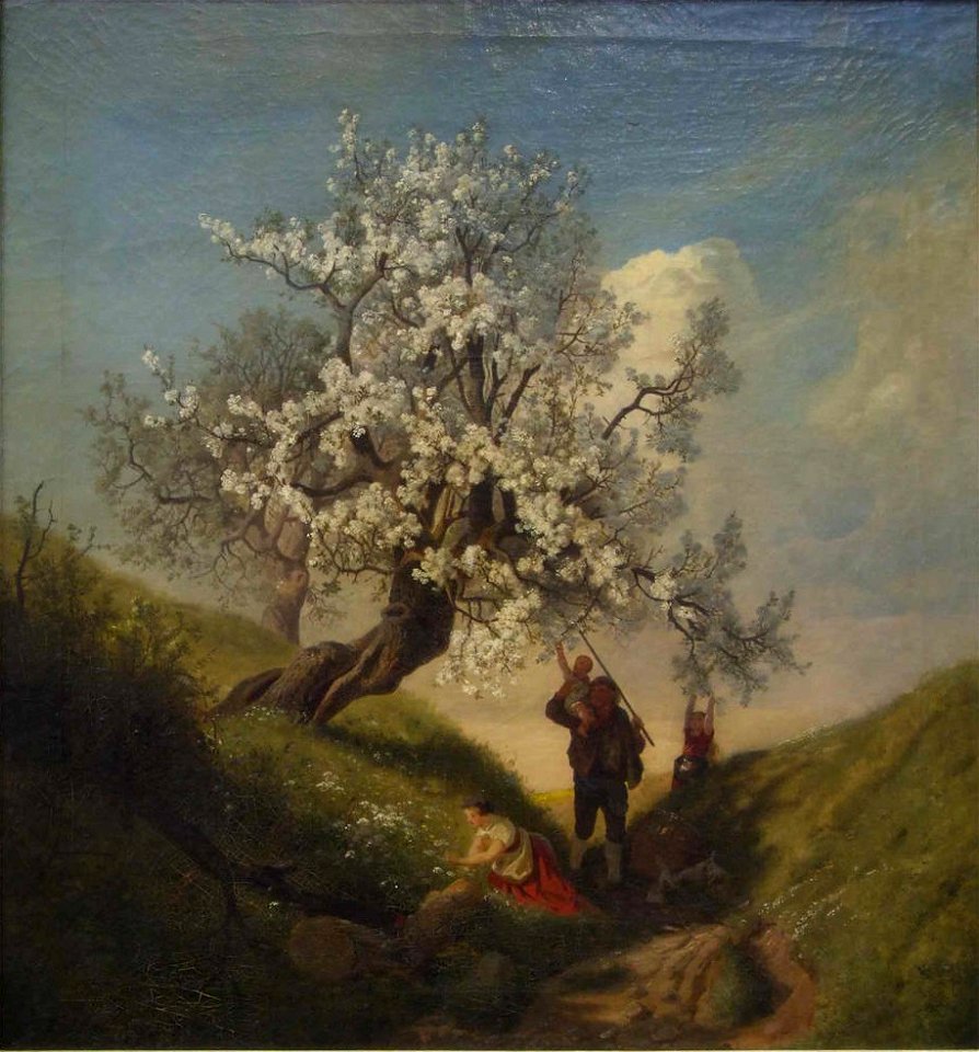 Eduard Leonhardi - Frühlingslandschaft mit blühenden Bäumen (1853)