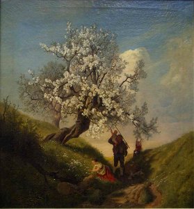 Eduard Leonhardi - Frühlingslandschaft mit blühenden Bäumen (1853)