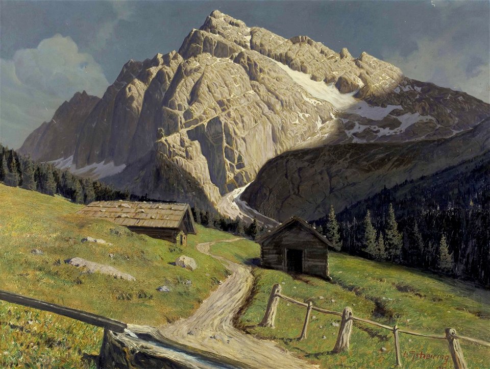 Leopold Scheiring Hochalm mit Serles bei Innsbruck 1917