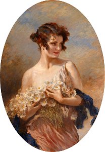 Leopold Schmutzler Dame mit Margeritenstrauß