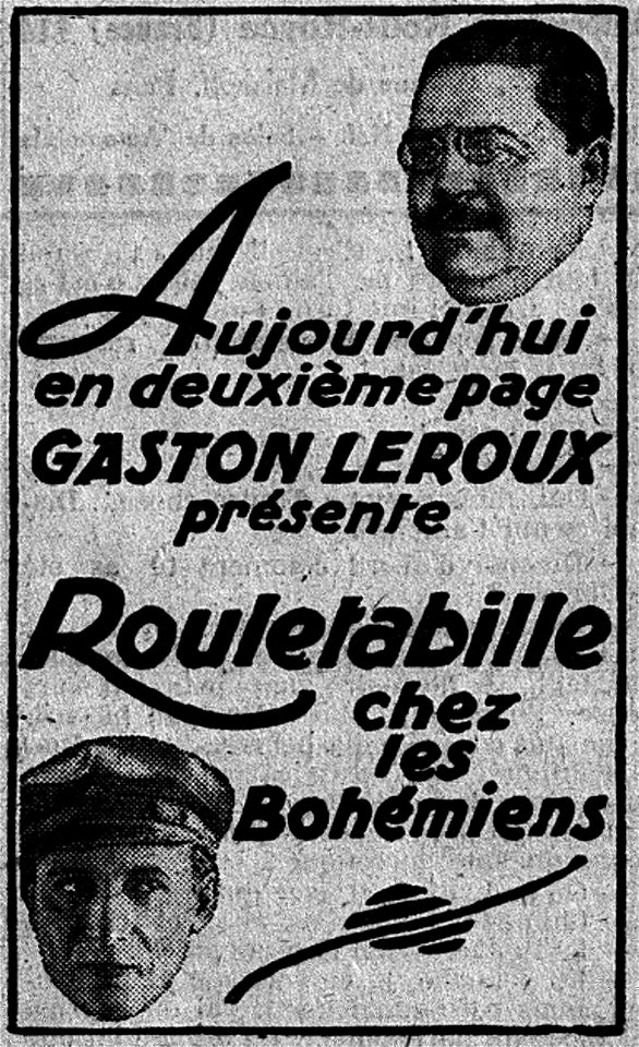 Leroux - Rouletabille chez les bohémiens, paru dans Le Matin, 1922 (page 1 crop)
