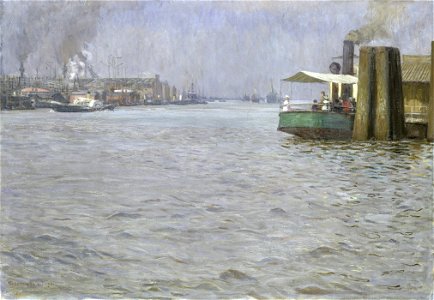 Leopold von Kalckreuth - Sonntagsstimmung auf der Elbe, St. Pauli Landungsbrücken (1901)