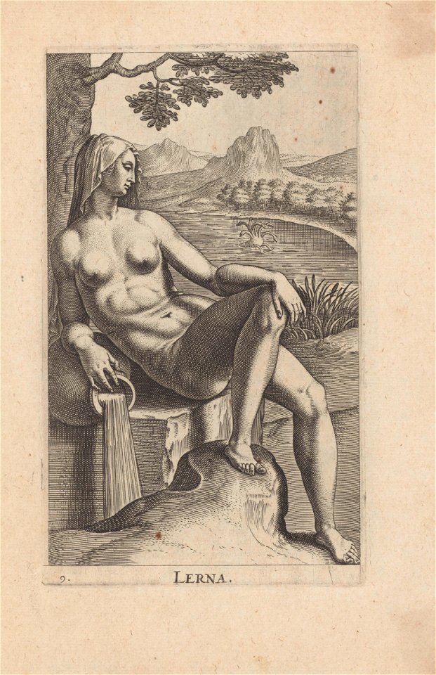 Lerna Fait partie du recueil Nimpharum oceanitidum, ephydridum potamidum, naiadum, lynadumque icones - Pl. 9 1587 print by Philip Galle, S.V 88397, Prints Department, Royal Library of Belgium