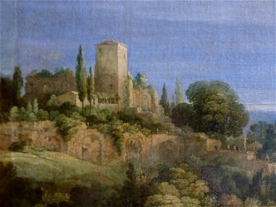 Les pèlerins d'Emmaüs by Paul Bril - left town detail