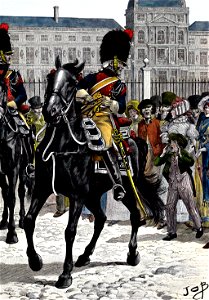 Les gendarmes d'élite devant les grilles des Tuileries, le 20 mars 1811