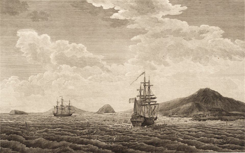 Les fregates l'Astrolabe et la Boussole a Hawai en 1786
