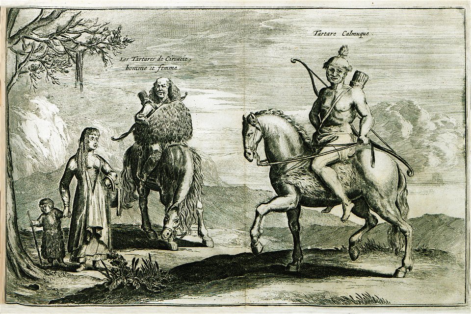 Les Tartares de Circacie, homme et femme Tartare Calmuque - Struys Jan Janszoon - 1681