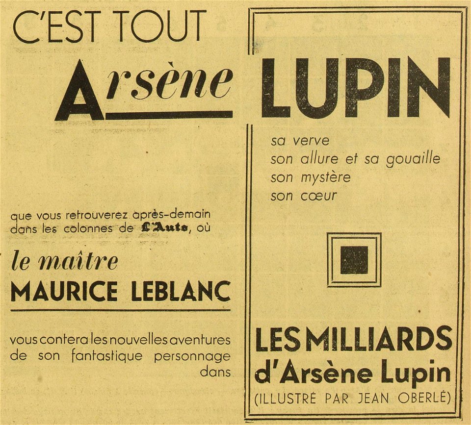 Les Milliards d’Arsène Lupin (Annonce19390108)