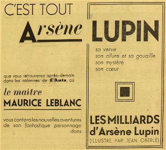Les Milliards d’Arsène Lupin (Annonce19390108)