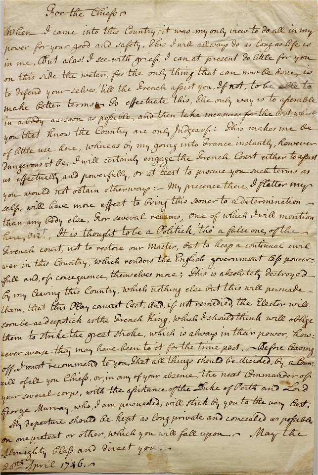 Letter from Prince Charles Edward Stuart