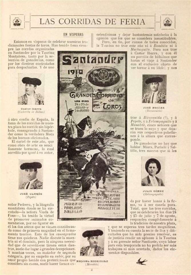 Letras Montañesas, July 6 1910, poster by Mariano Pedrero, collection of BMS