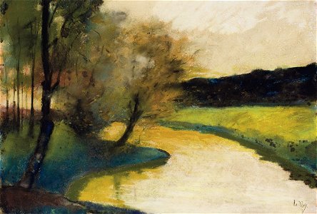 Lesser Ury - Herbstliche Bachlandschaft im Abendlicht (c.1900)