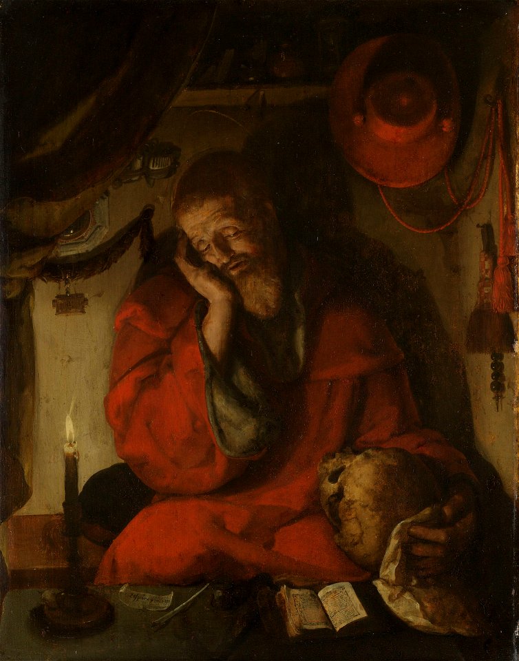 De heilige Hieronymus in zijn studeercel bij kaarslicht Rijksmuseum SK-A-3903