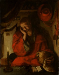 De heilige Hieronymus in zijn studeercel bij kaarslicht Rijksmuseum SK-A-3903