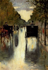 Lesser Ury - Berliner Straßenszene mit Pferdetaxis