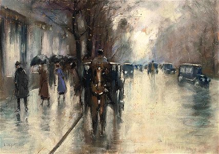 Lesser Ury - Unter den Linden im Regen (1920)