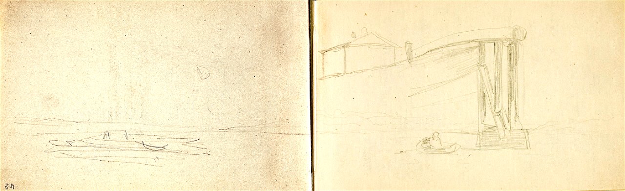 Levitan Boats on a river Stern part of a barge sketch