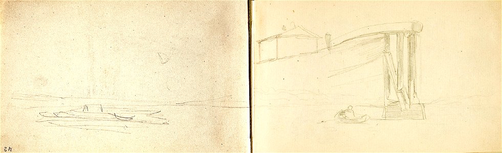 Levitan Boats on a river Stern part of a barge sketch