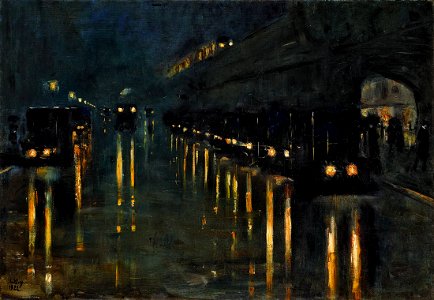 Lesser Ury Hochbahnhof Bülowstraße bei Nacht 1922
