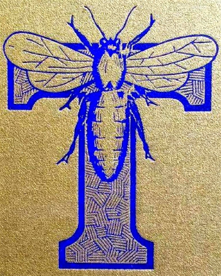 Letter T with bee cover art detail, from- Curtis Field - 41H Classbook (page 1 crop)