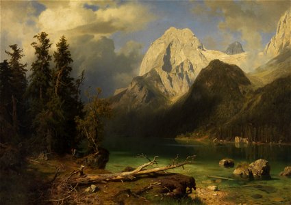August Wilhelm Leu - Gebirgssee mit Gebirgsmassiv im Hintergrund (1873)