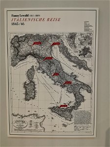 Lewald, Fanny — Besuchte Orte während der Italienreise 1845 bis 1846 (Karte)
