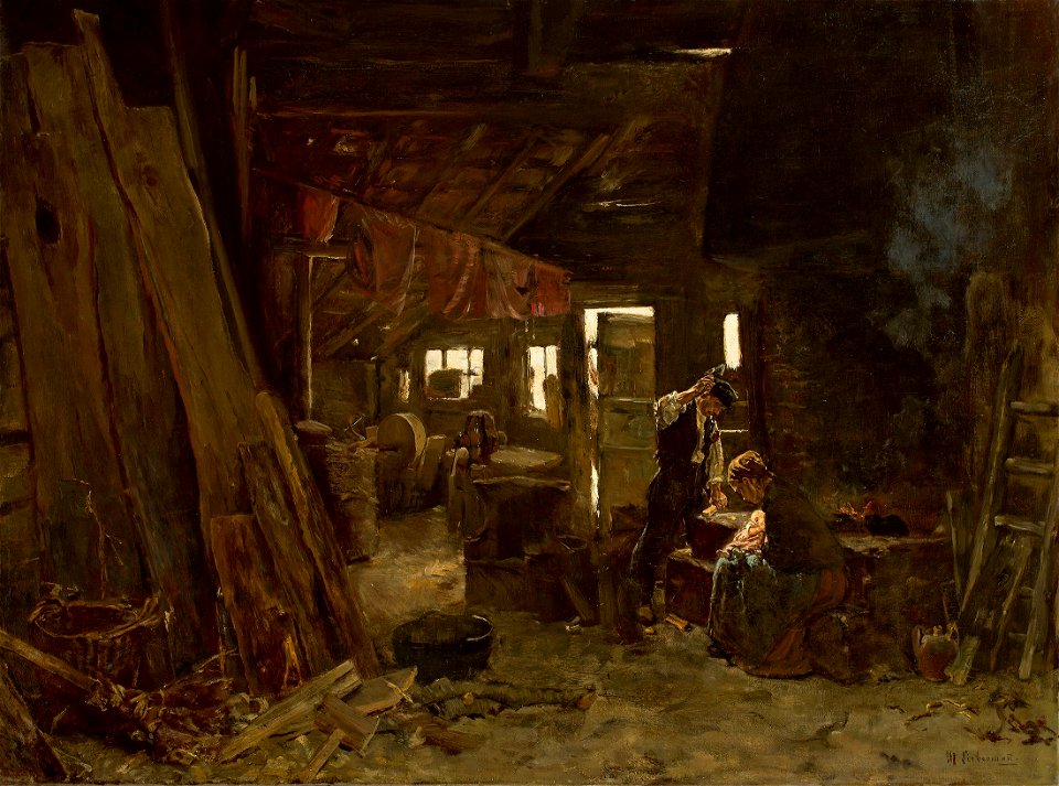 Max Liebermann - Zimmermannswerkstatt (1875)