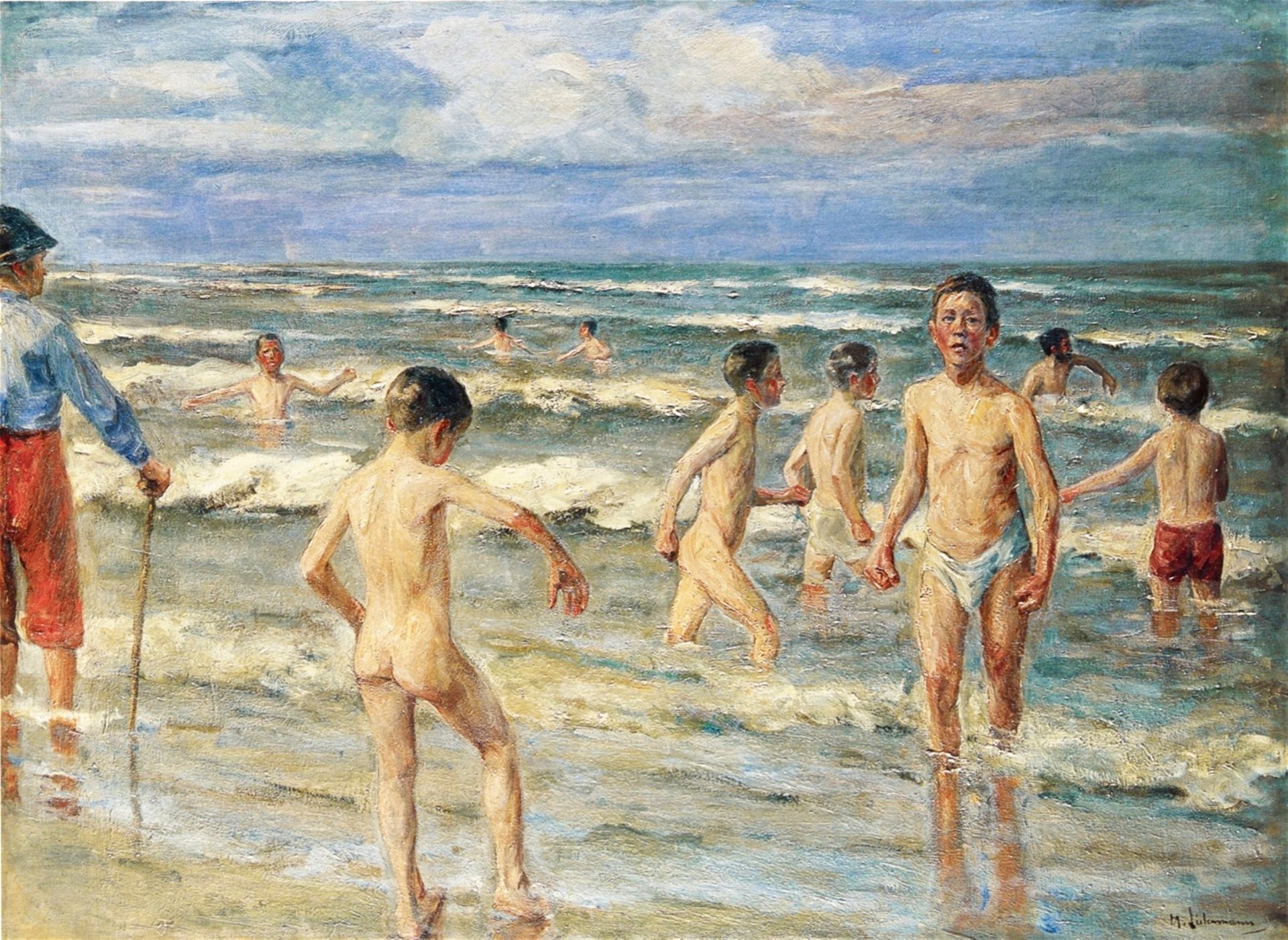 knaben model nackt Max Liebermann - Badende Knaben (1900) - Traditional visual art under  Public domain license