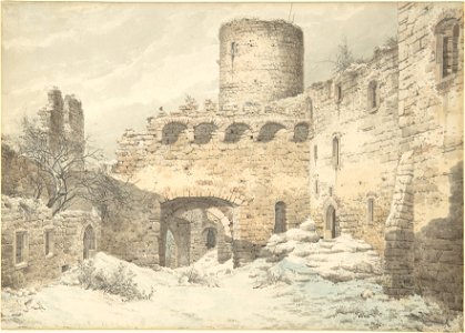 Karl Julius von Leypold - Blick auf einen winterlichen Innenhof einer mittelalterlichen Ruine. Free illustration for personal and commercial use.