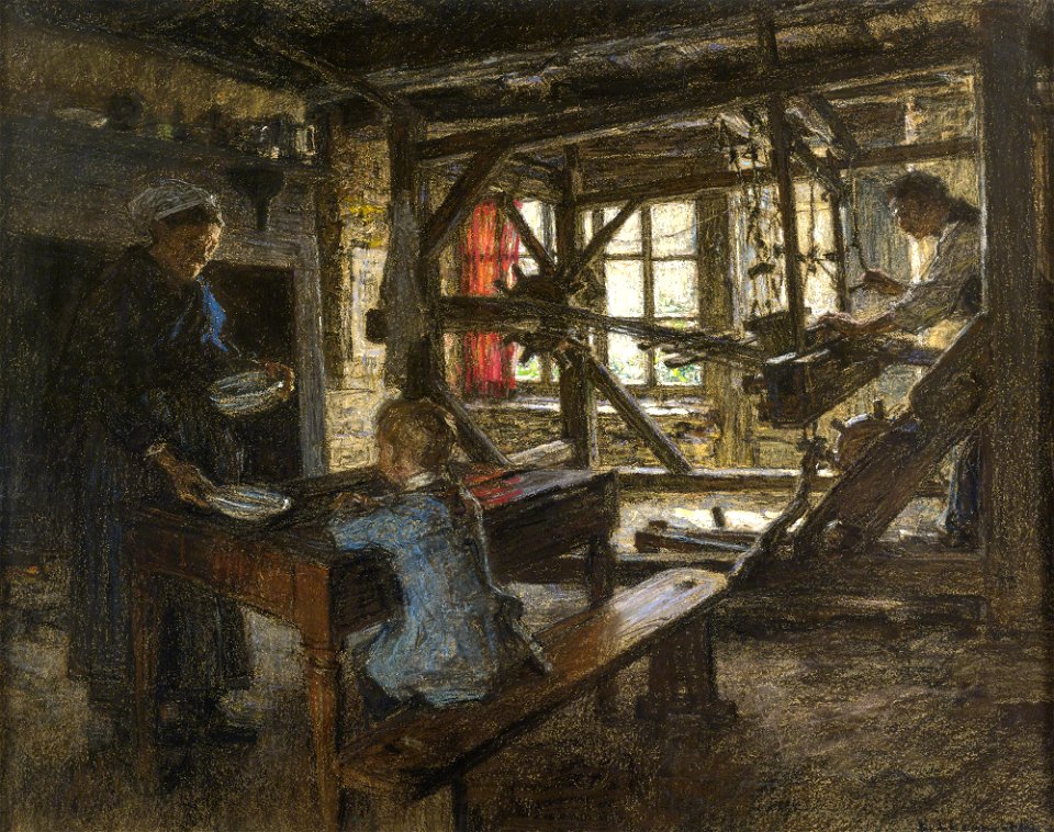 Léon-Augustin Lhermite Figures in a cottage interior