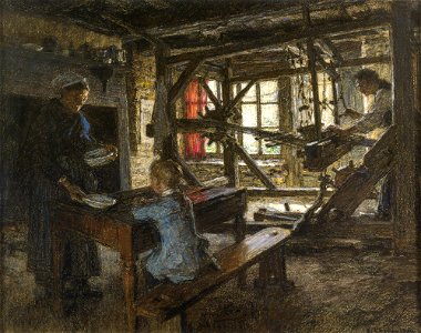 Léon-Augustin Lhermite Figures in a cottage interior