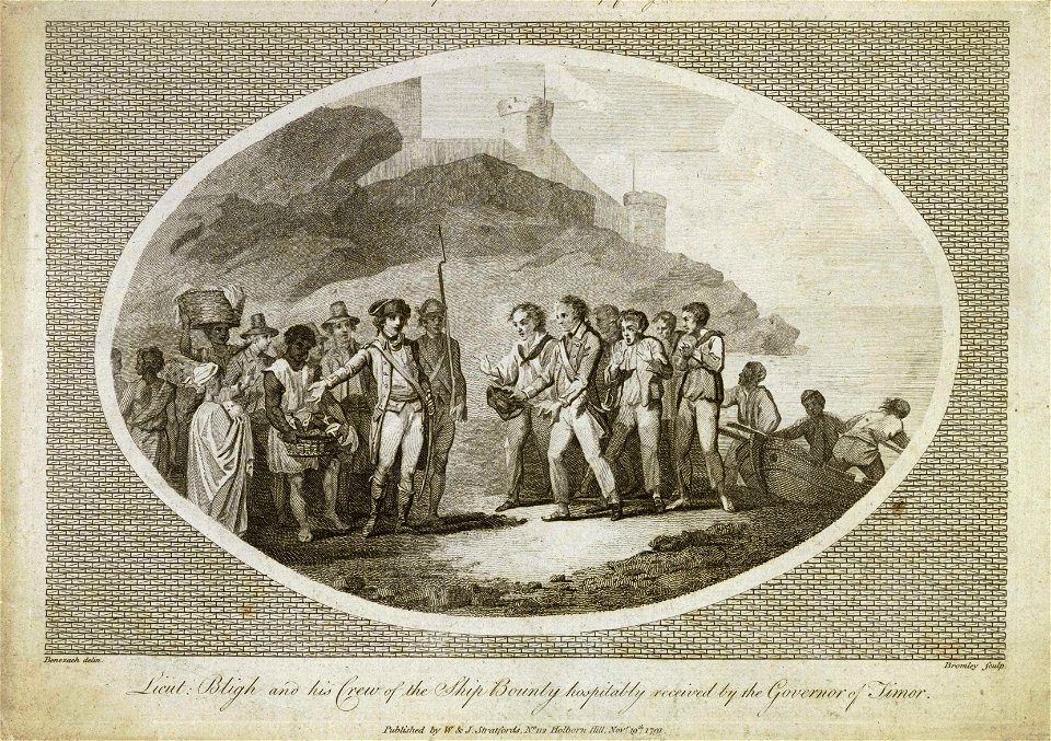 Lieut. Bligh and his Crew of the ship Bounty hospitably received by the Governor of Timor RMG D1292